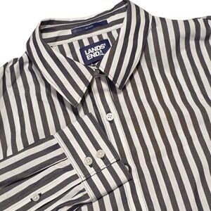 Lands' End Women's Striped No Iron Button Down Shirt, Long Sleeve Career Size 8